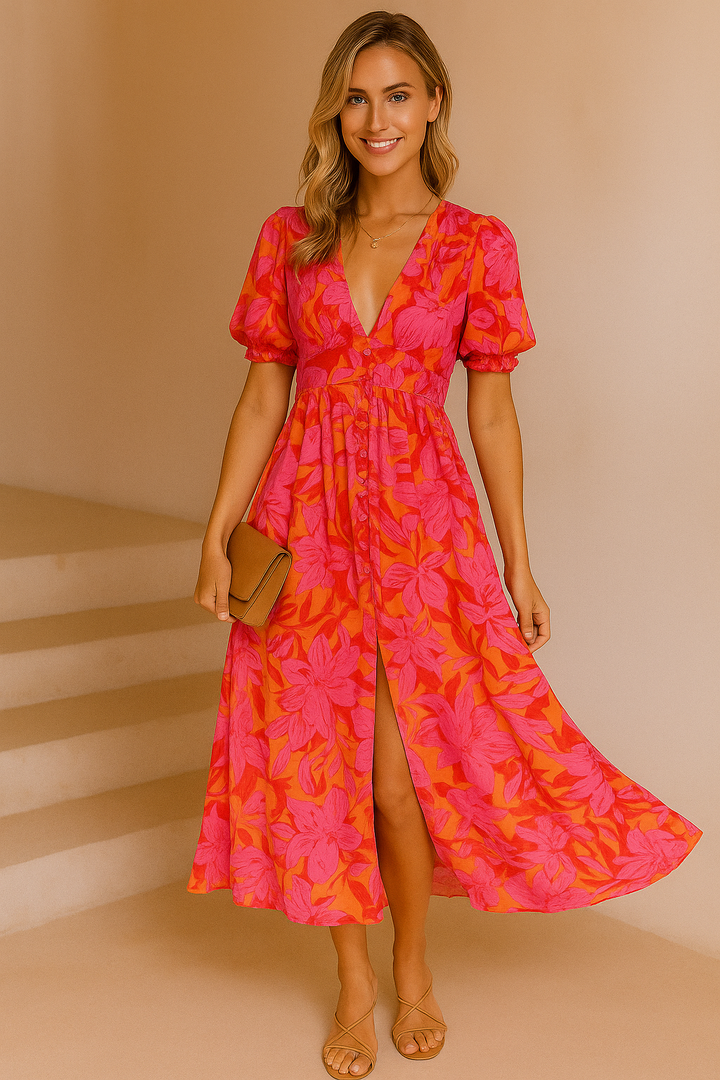 DERANA - ROBE MAXI ROUGE ROSE