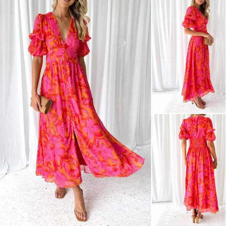 DERANA - ROBE MAXI ROUGE ROSE