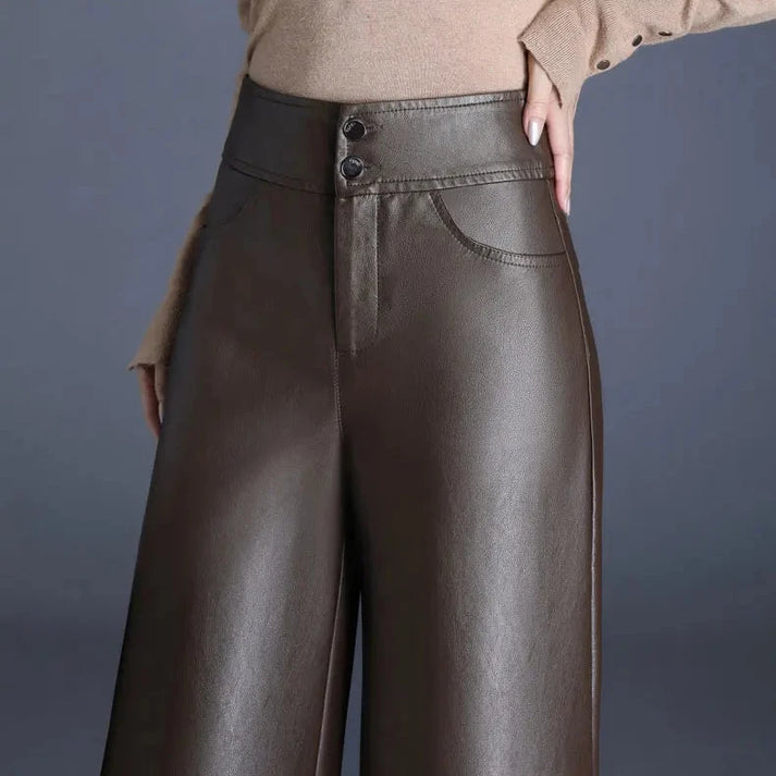 Lily - Wide-cut Leather Trousers