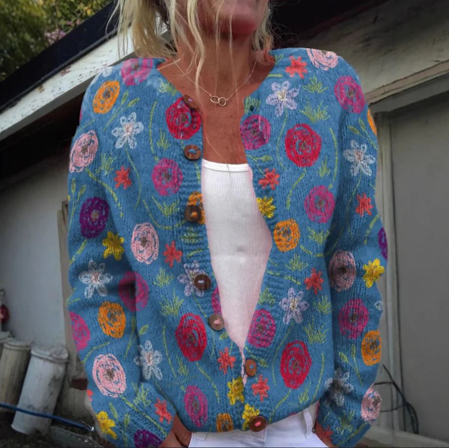 Amilda - Blue Cardigan with floral print